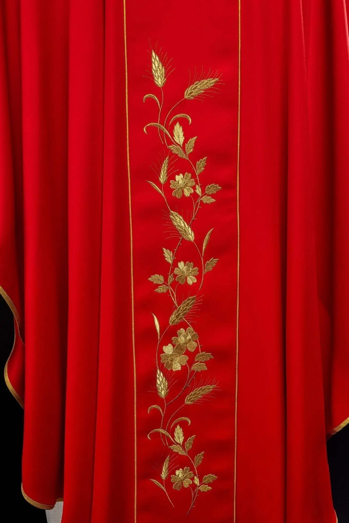 Red Chasuble with Embroidered Cross and Wheat — collar finish