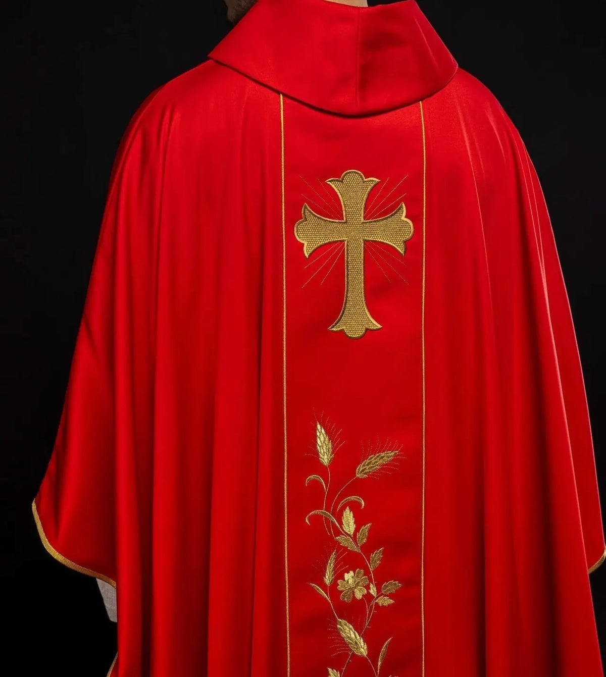 Red Chasuble with Embroidered Cross and Wheat — back view