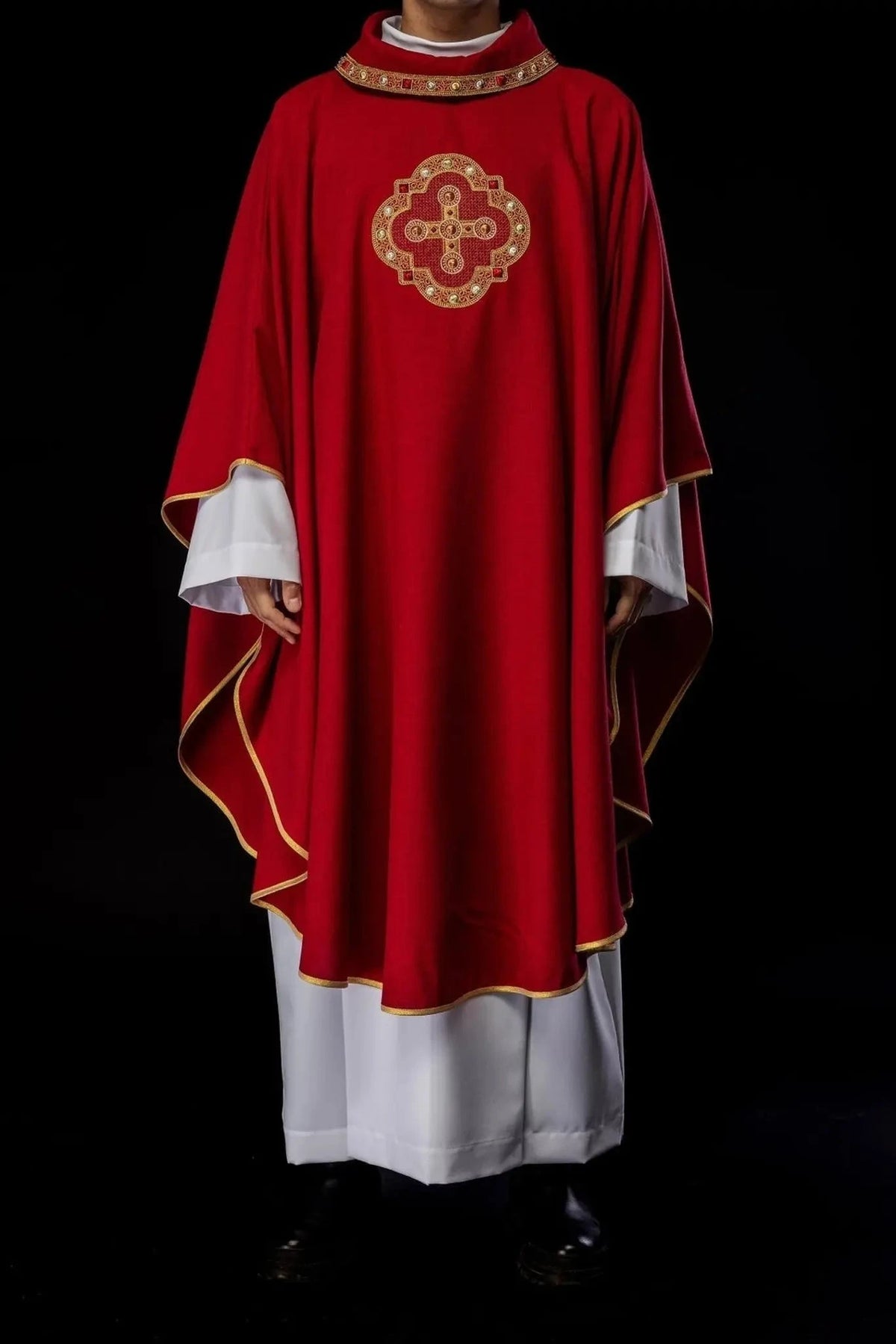 Red Chasuble with Embroidered Cross – Design VIII — Full view
