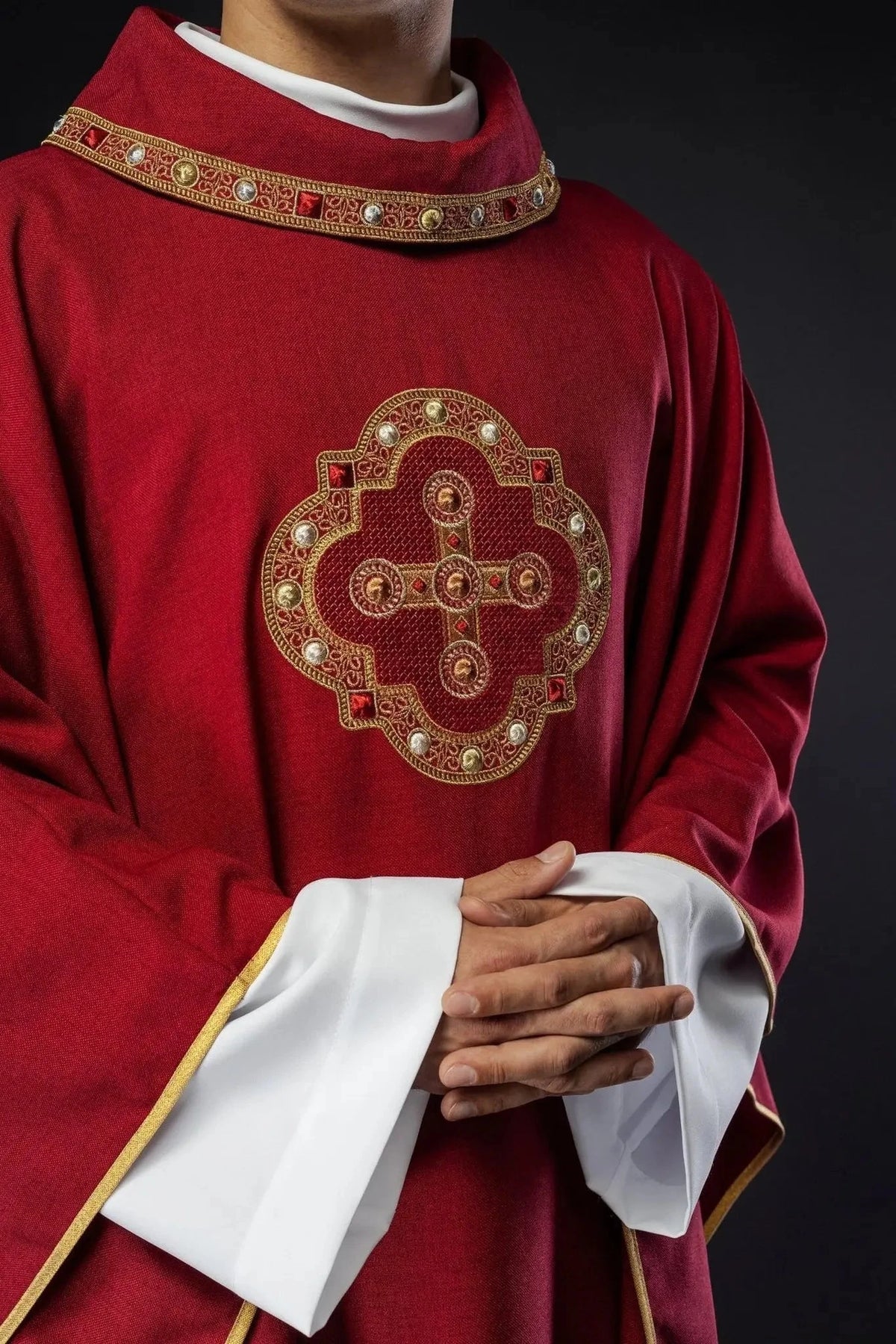 Red Chasuble with Embroidered Cross – Design VIII — Embroidery close-up