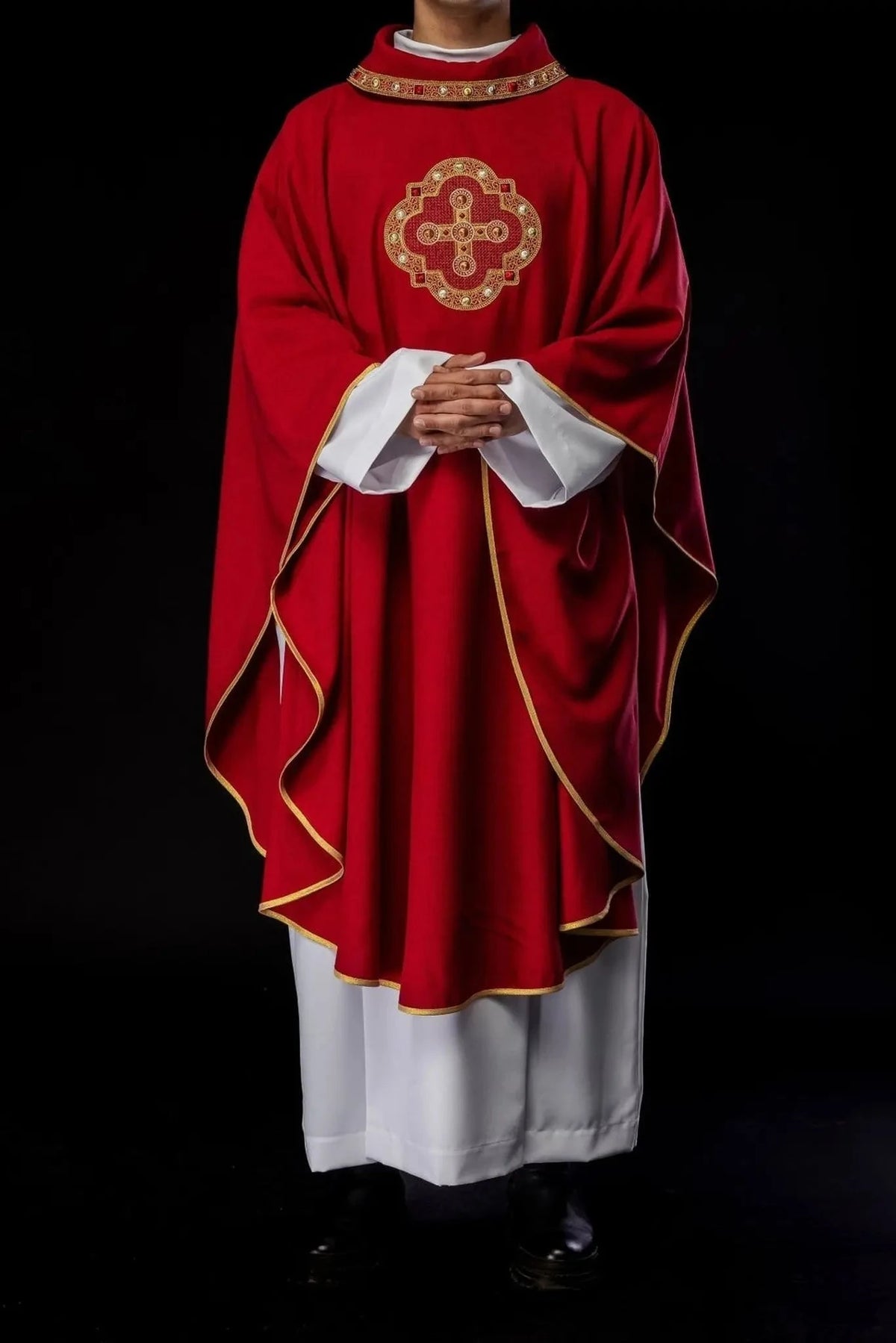 Red Chasuble with Embroidered Cross – Design VIII — Front view