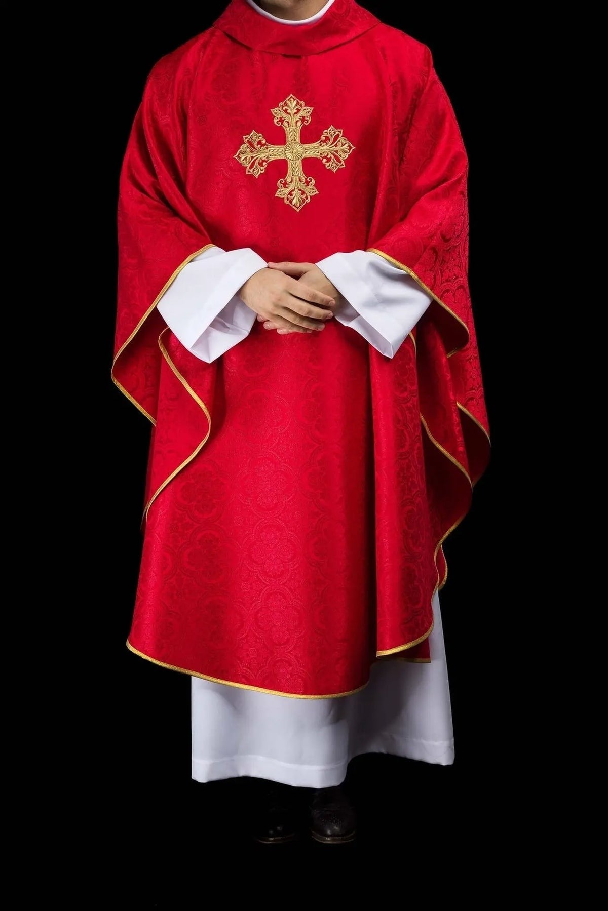 Red Chasuble with Embroidered Cross on Jacquard Fabric — product view