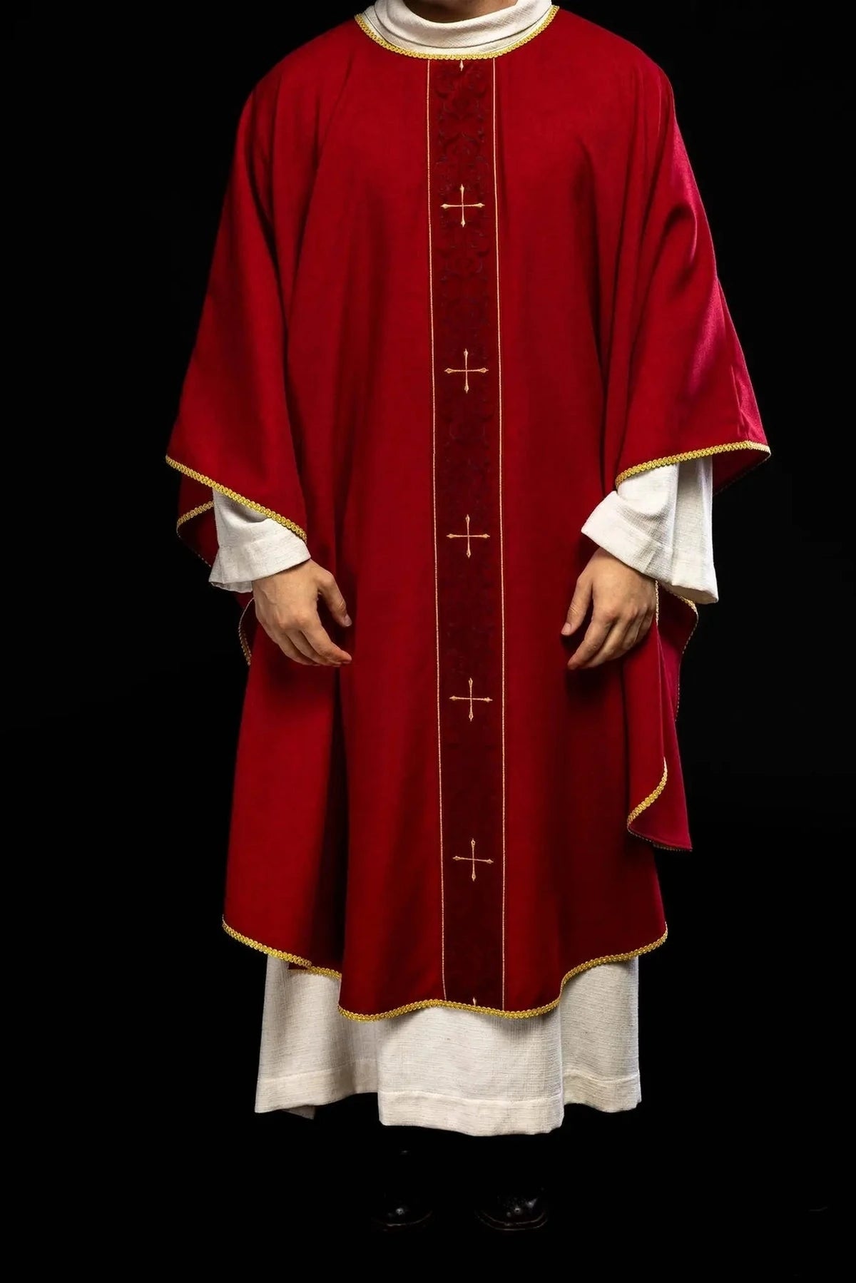 Red Chasuble with Embroidered Cross Panel — product view