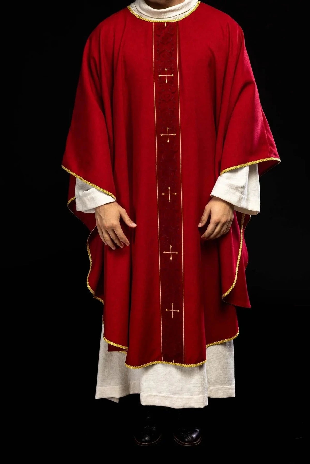 Red Chasuble with Embroidered Cross Panel — additional product view