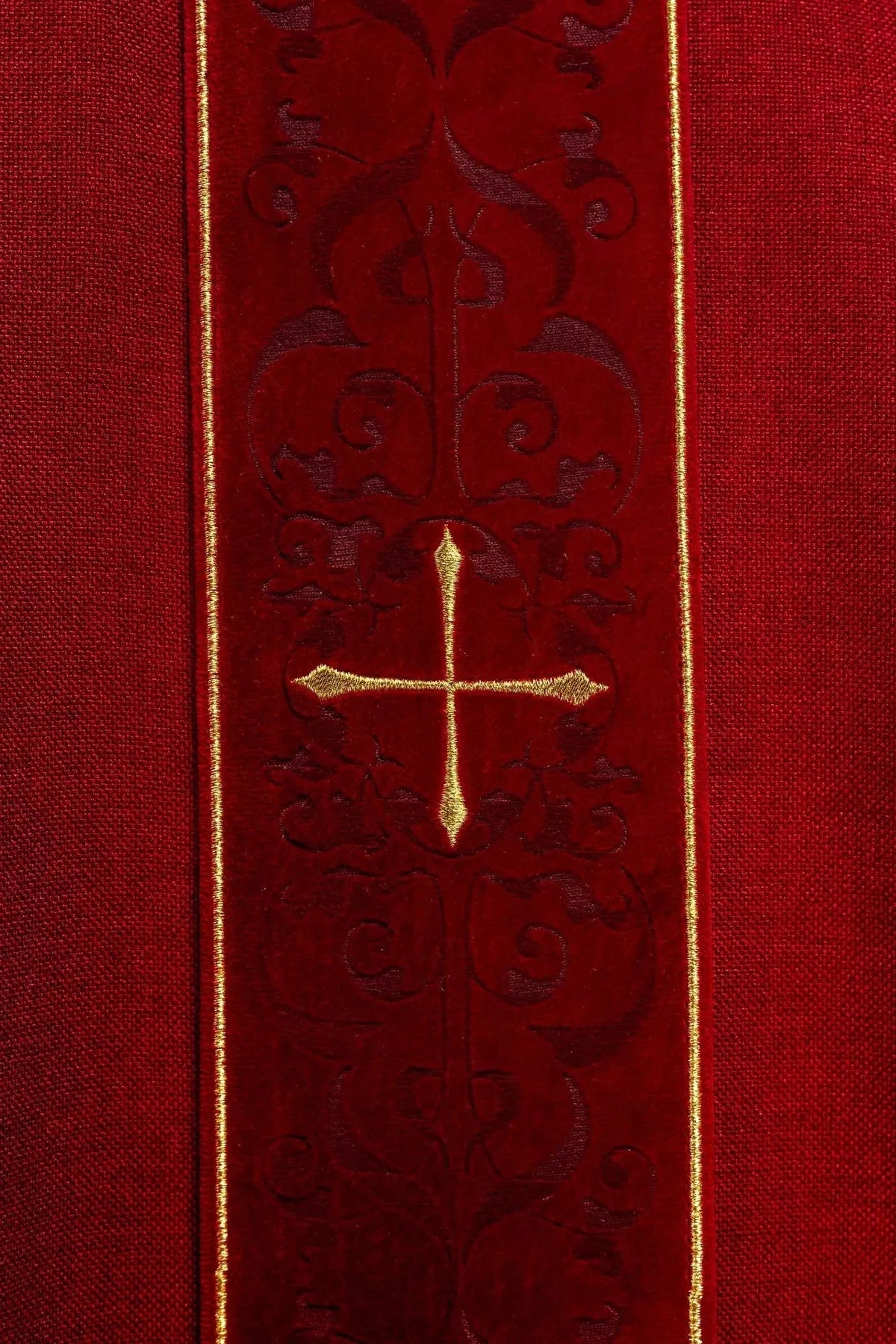 Red Chasuble with Embroidered Cross Panel — symbol detail