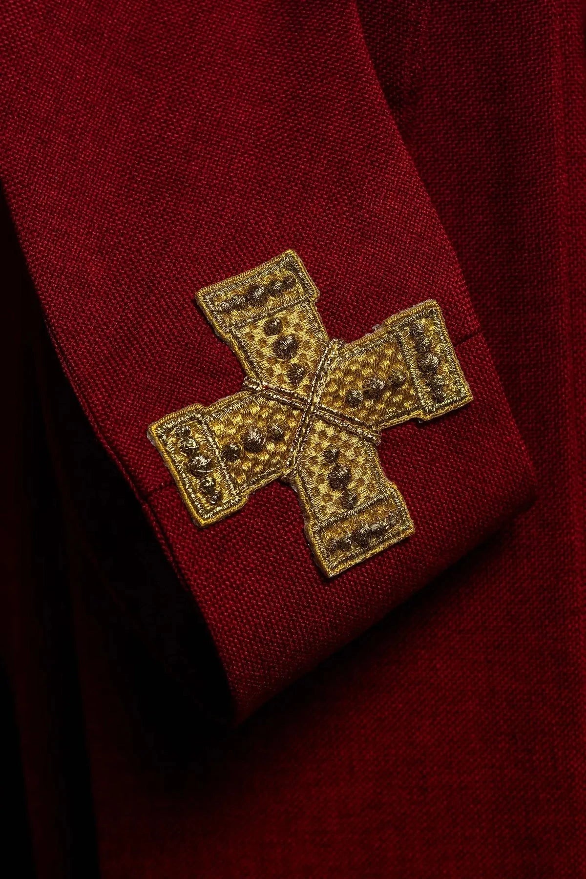 Red Chasuble with Embroidered Cross Panel — front view