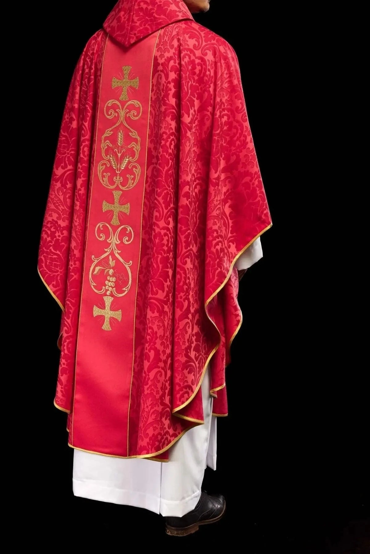Red Chasuble with Embroidered Front Panel — back view