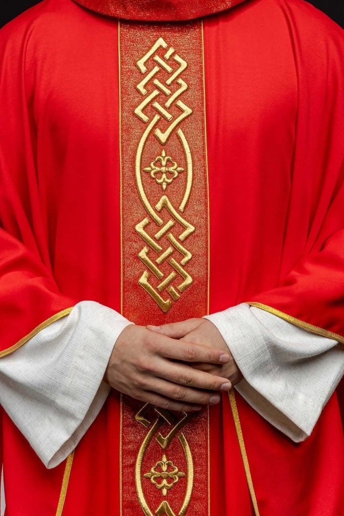 Red Chasuble with Embroidered Gold-Colored Cross — product view