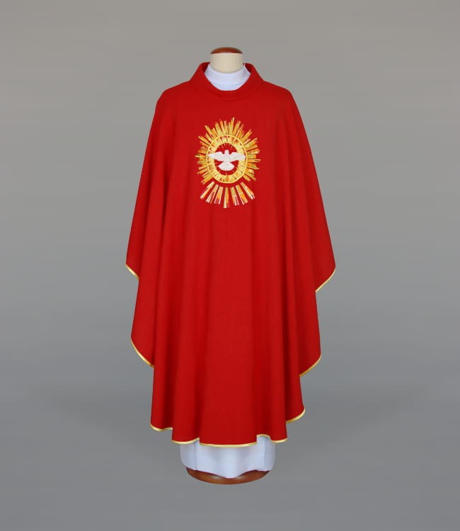 Red Chasuble with Embroidered Holy Spirit Motif — product view