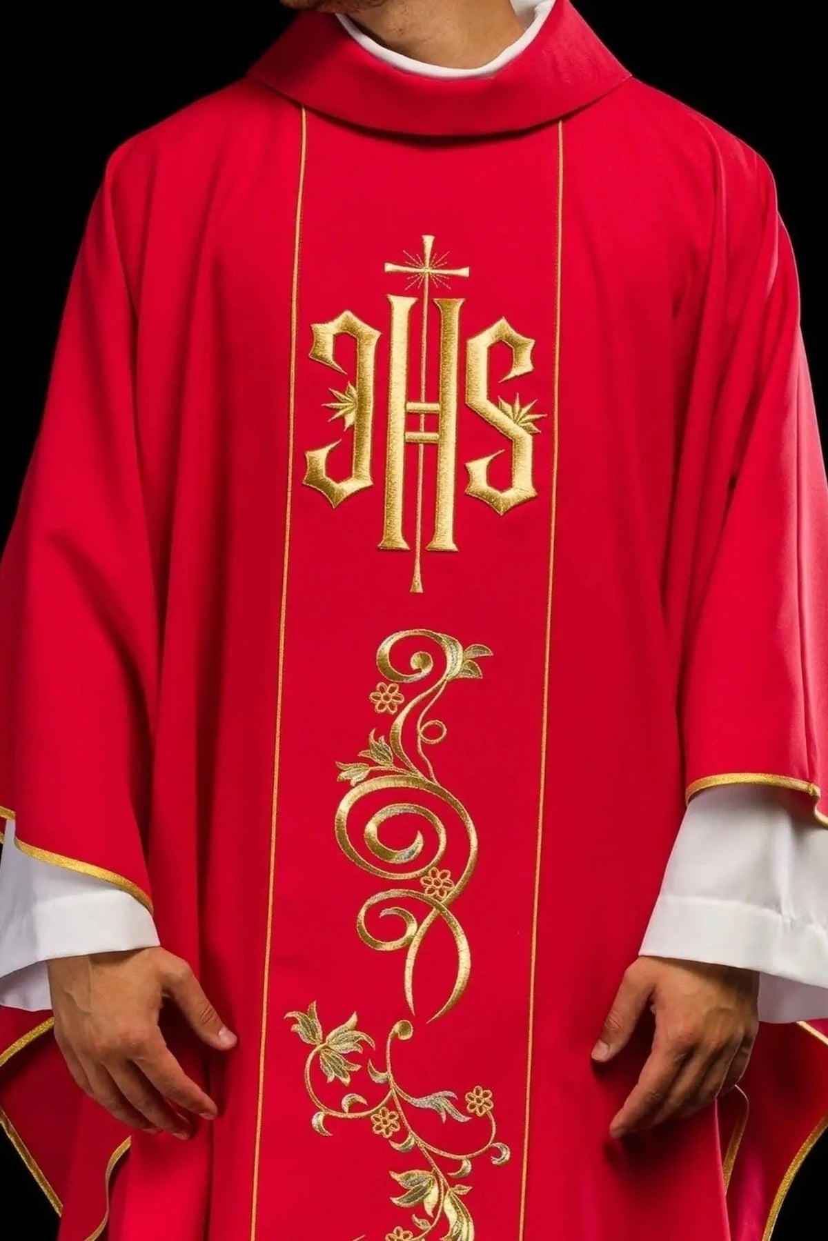 Red Chasuble with Embroidered IHS — product view