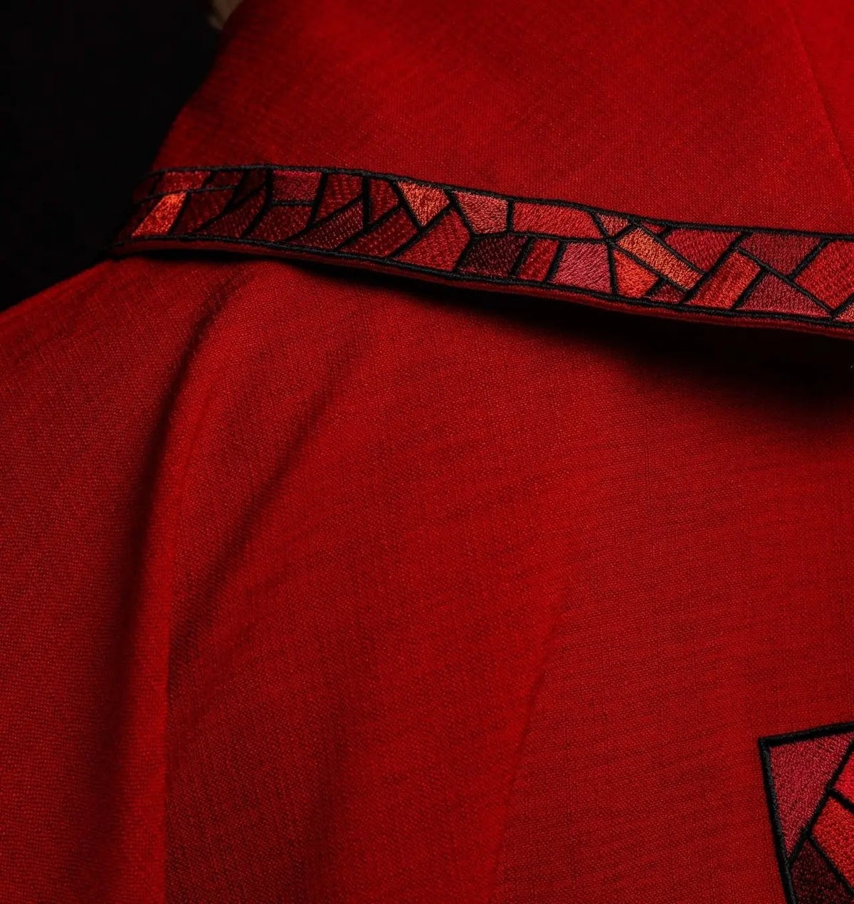 Red Chasuble with Embroidered Mosaic Cross — front view