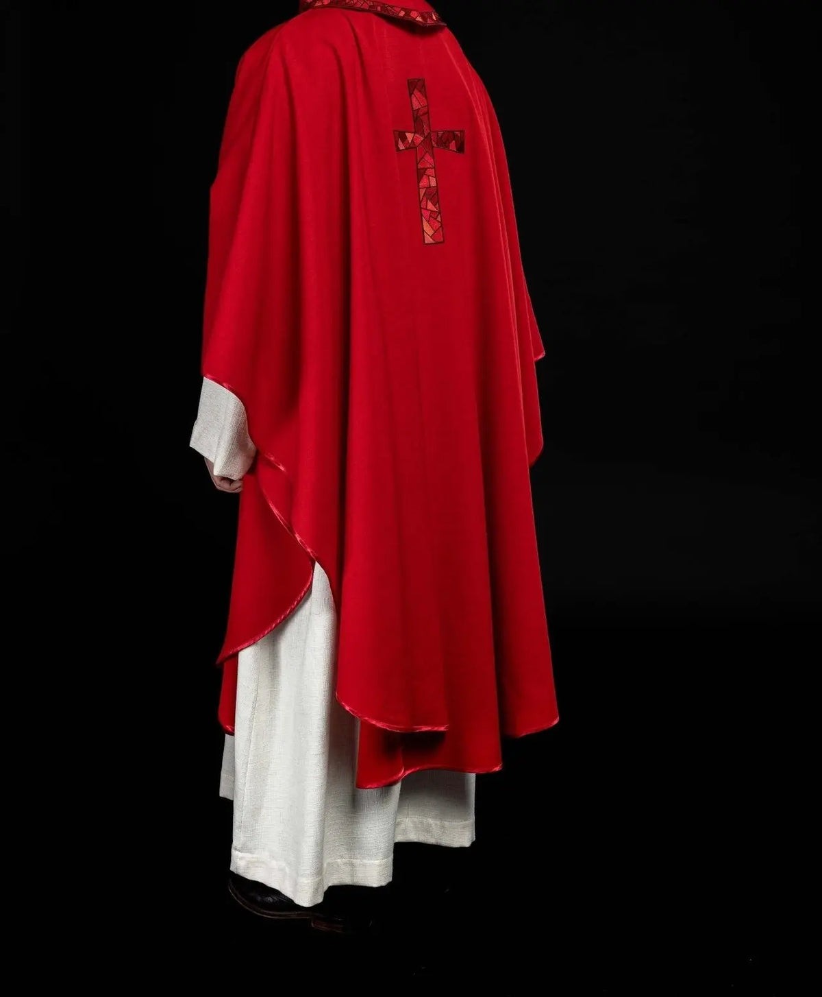 Red Chasuble with Embroidered Mosaic Cross — back view
