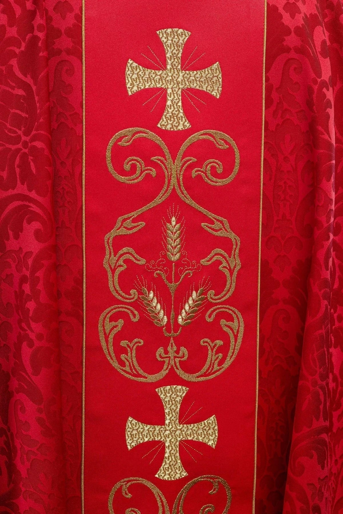Red Chasuble with Embroidered Panel — back view