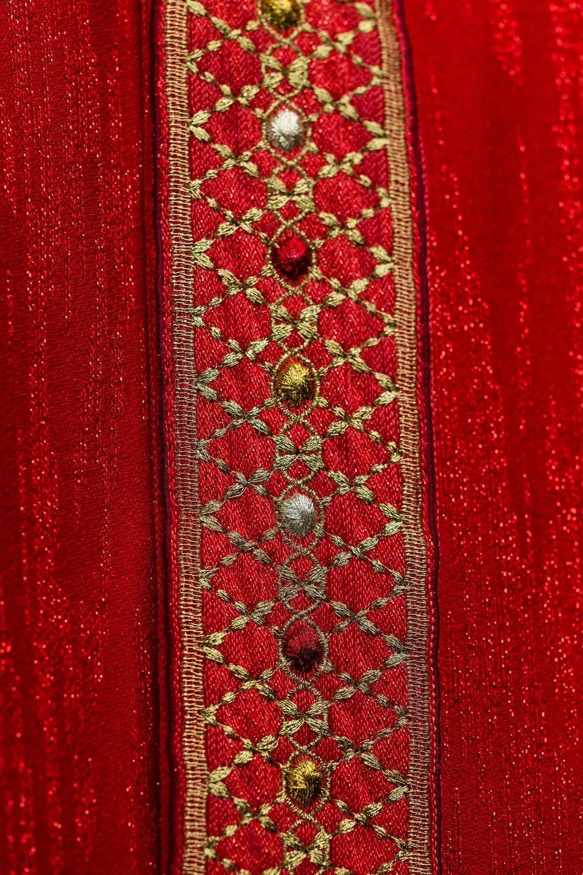 Red Chasuble with Embroidered Panel and Collar — embroidery close-up