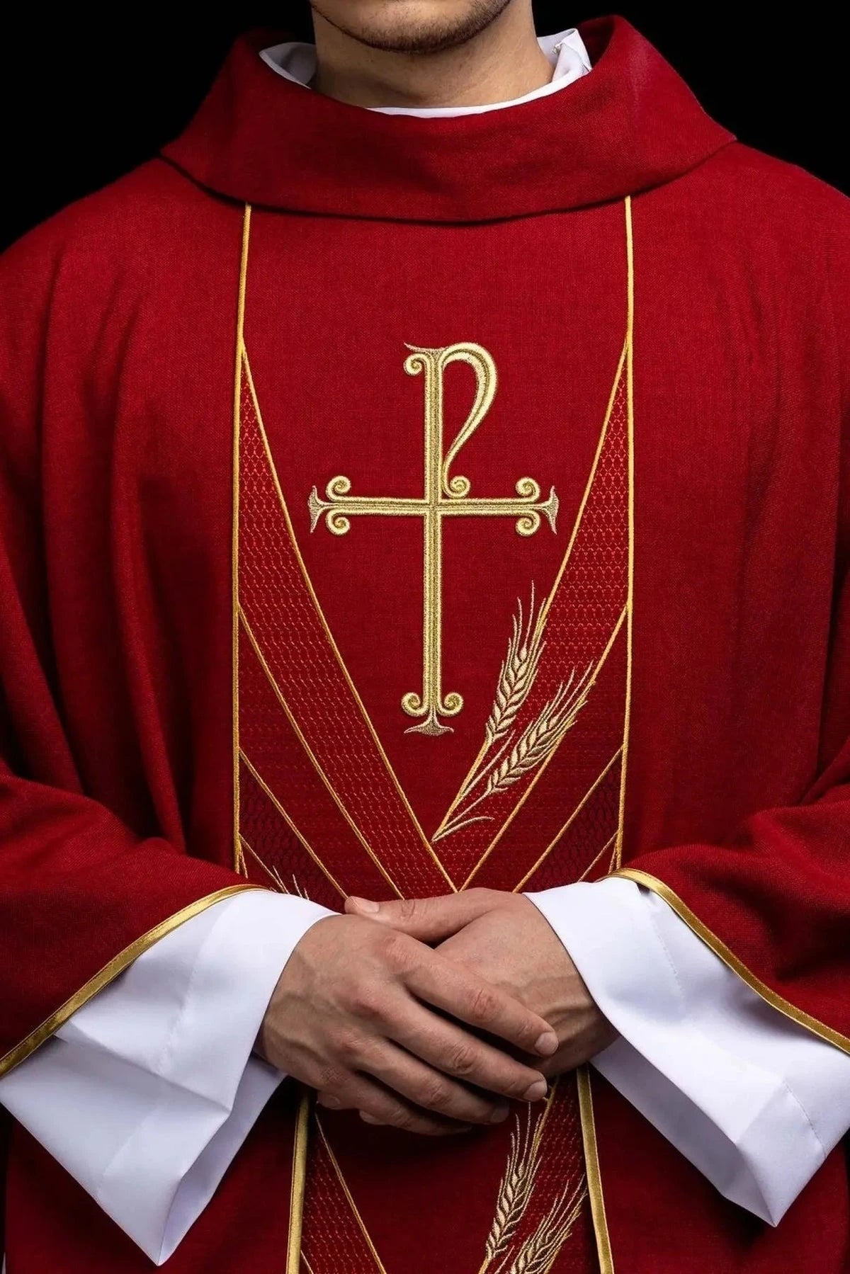 Red Chasuble with Embroidered PAX Band — product view