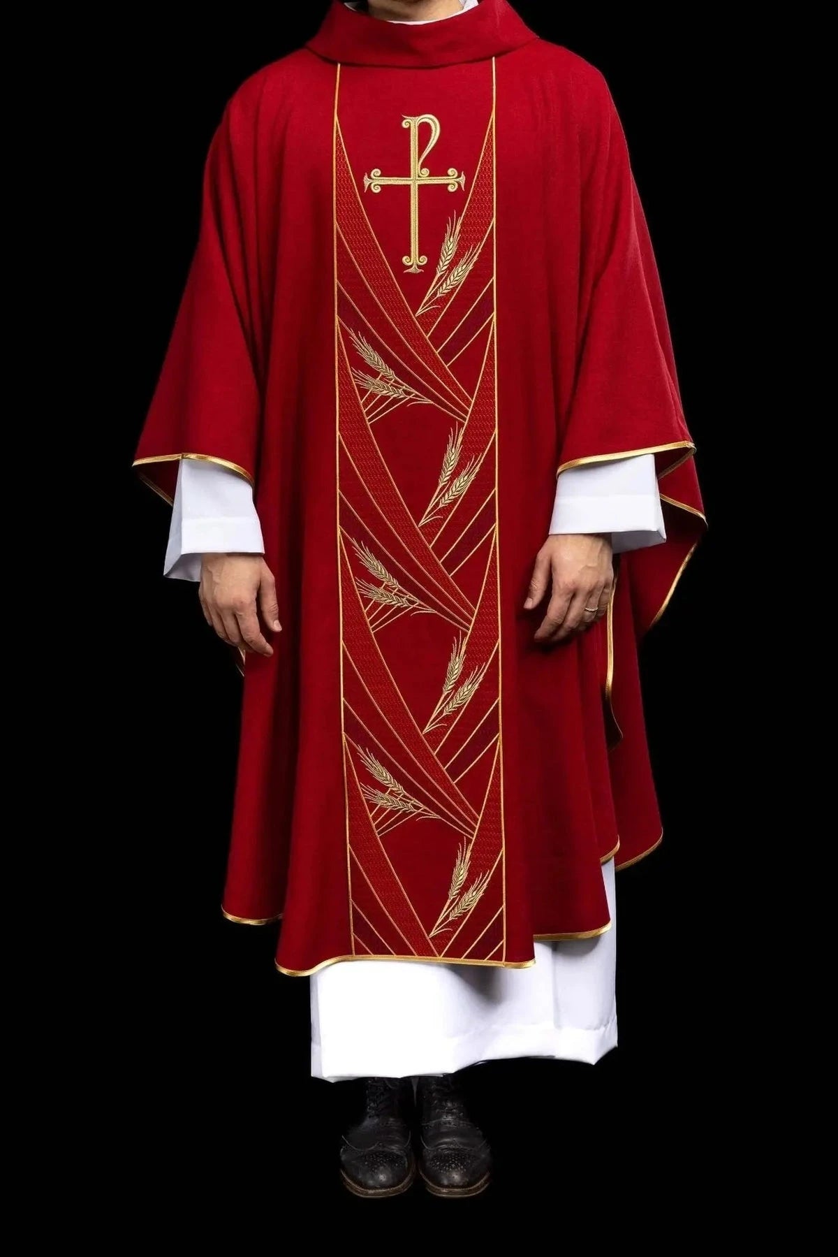 Red Chasuble with Embroidered PAX Band — full view