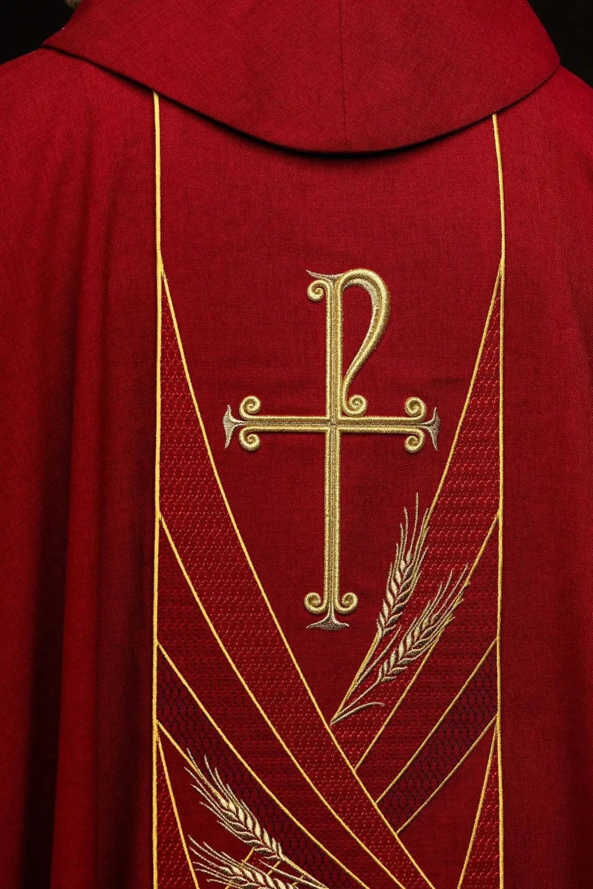 Red Chasuble with Embroidered PAX Band — back view