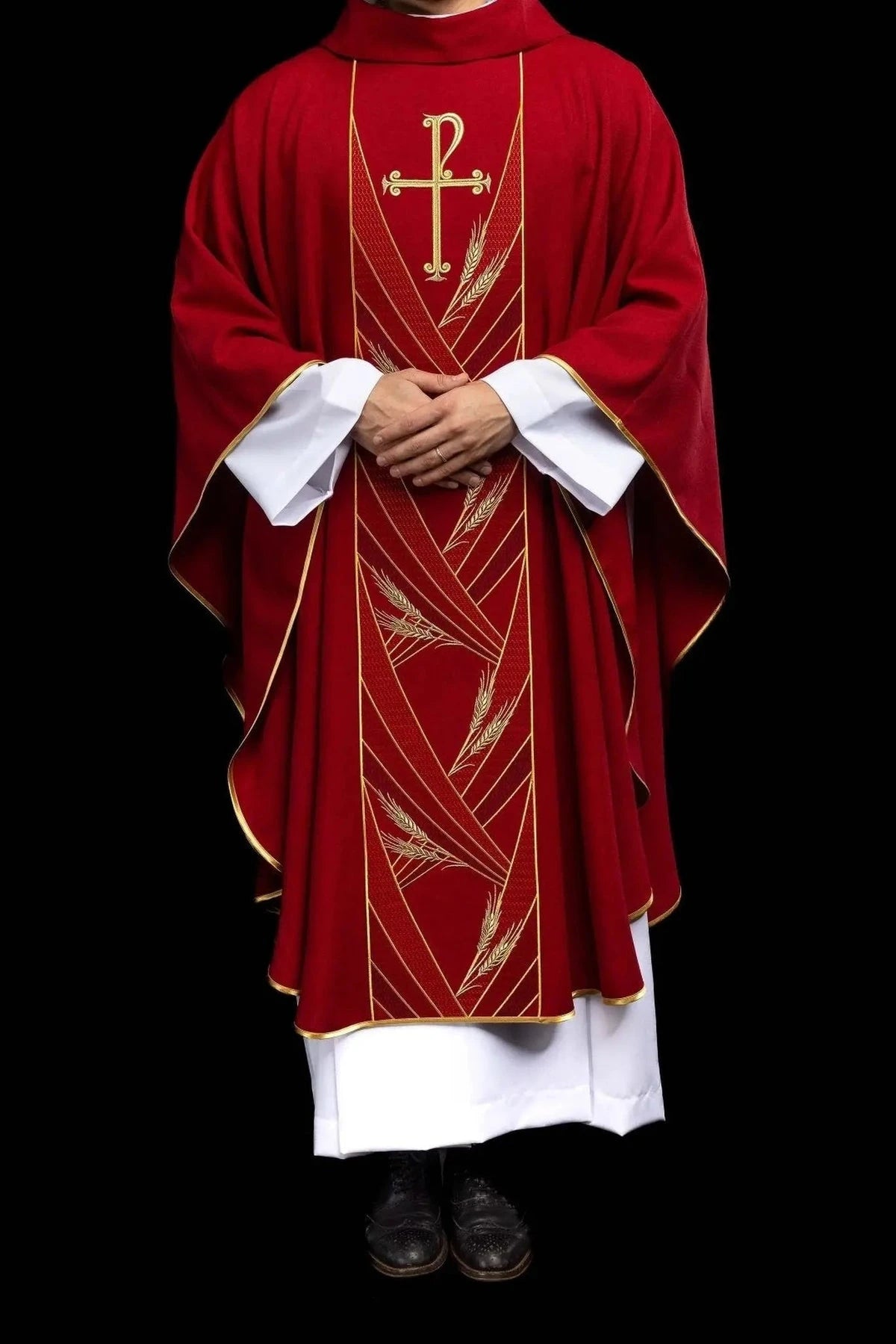 Red Chasuble with Embroidered PAX Band — fit on celebrant