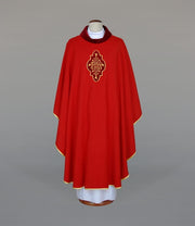 Red Chasuble with Embroidery and Velvet Appliqués — product view