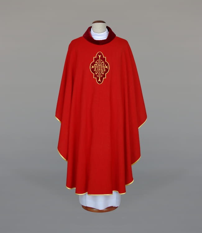 Red Chasuble with Embroidery and Velvet Appliqués — product view