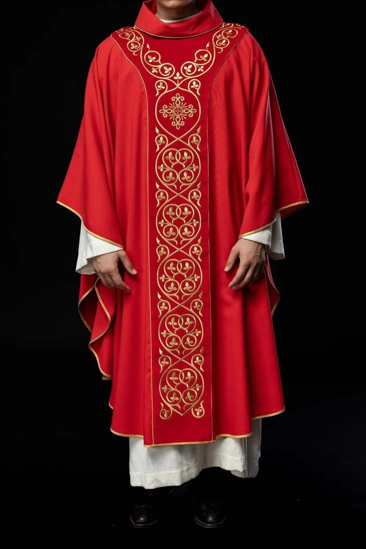 Red Chasuble with Embroidery on Velvet — full view