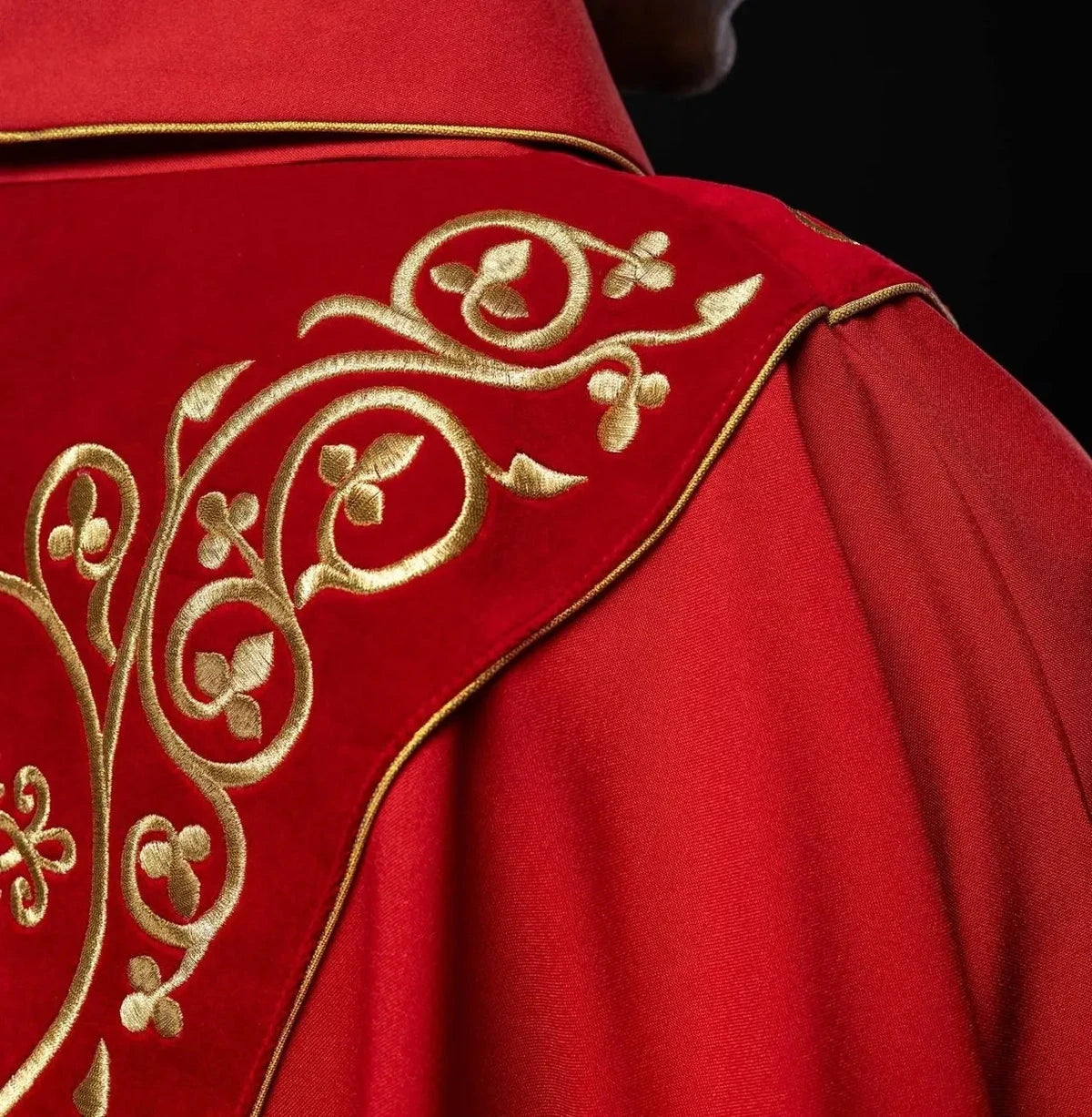Red Chasuble with Embroidery on Velvet — front view