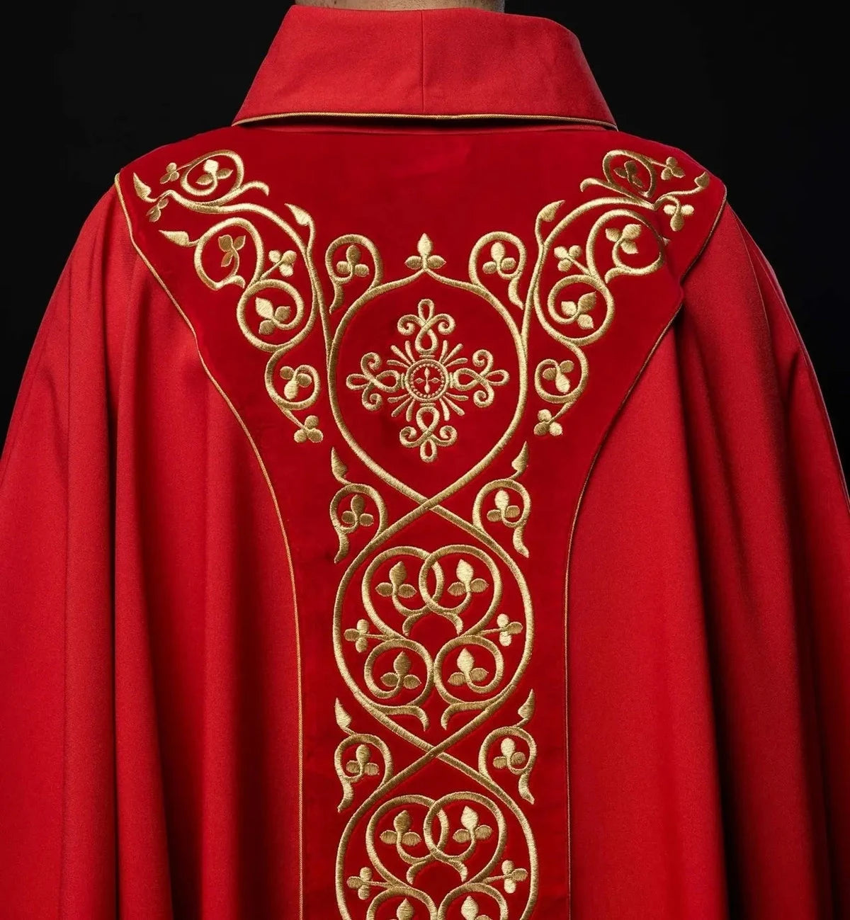 Red Chasuble with Embroidery on Velvet — back view