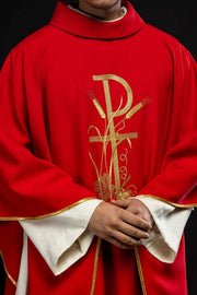 Red Chasuble with Gold-Colored Cross Embroidery — product view