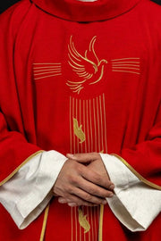 Red Chasuble with Gold-Colored Trim and Holy Spirit Embroidery — product view