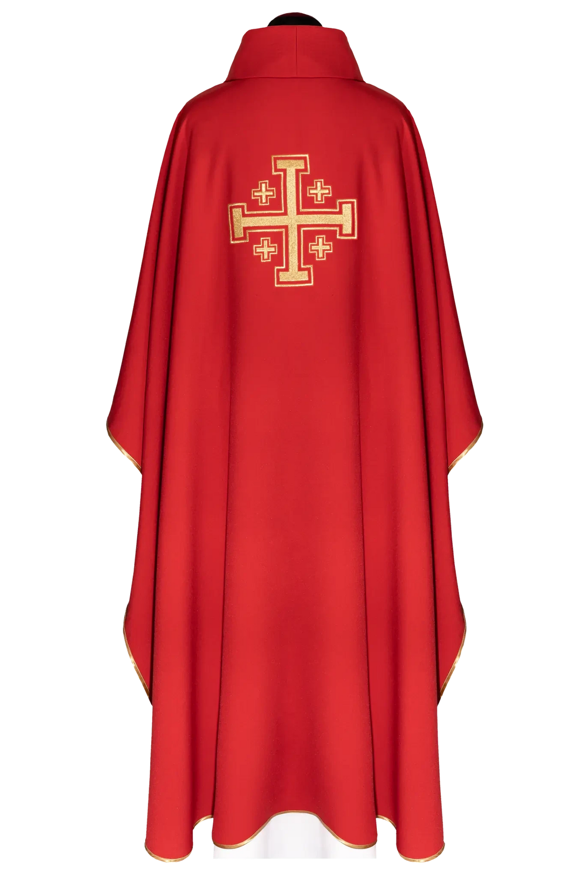 Rote Kasel mit goldenem Kreuz und Einfassung — Gesamtansicht