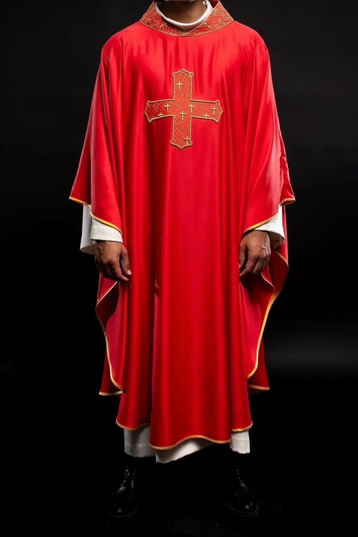 Red Chasuble with Gold Cross – Design VI — Full view