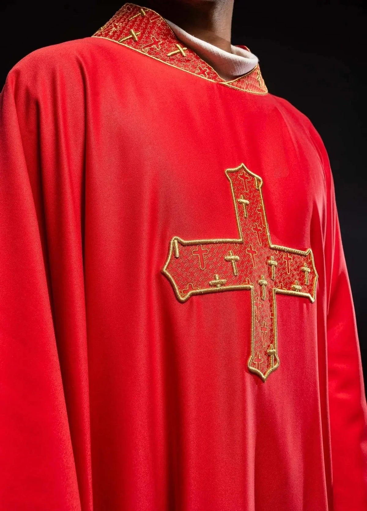 Red Chasuble with Gold Cross – Design VI — Embroidery close-up