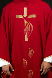 Red Chasuble with Holy Spirit Dove and Gold Cross — Product view