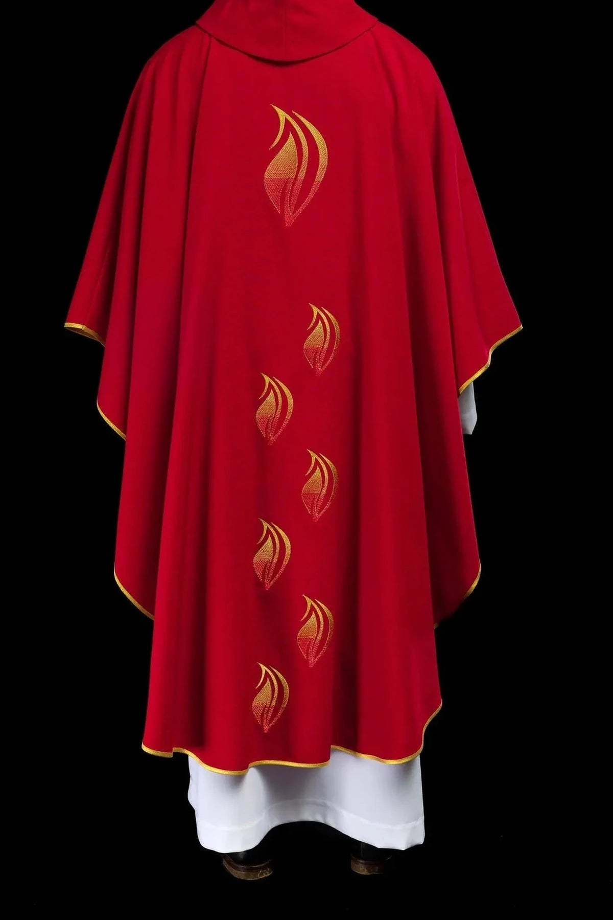 Red Chasuble with Holy Spirit Dove and Gold Cross — Full back view