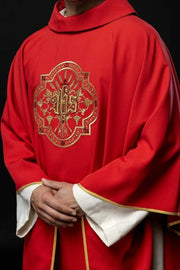 Red Chasuble with IHS and PAX Embroidery — product view