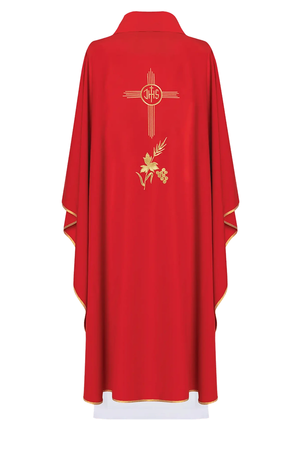 Red Chasuble with IHS Embroidery — full view