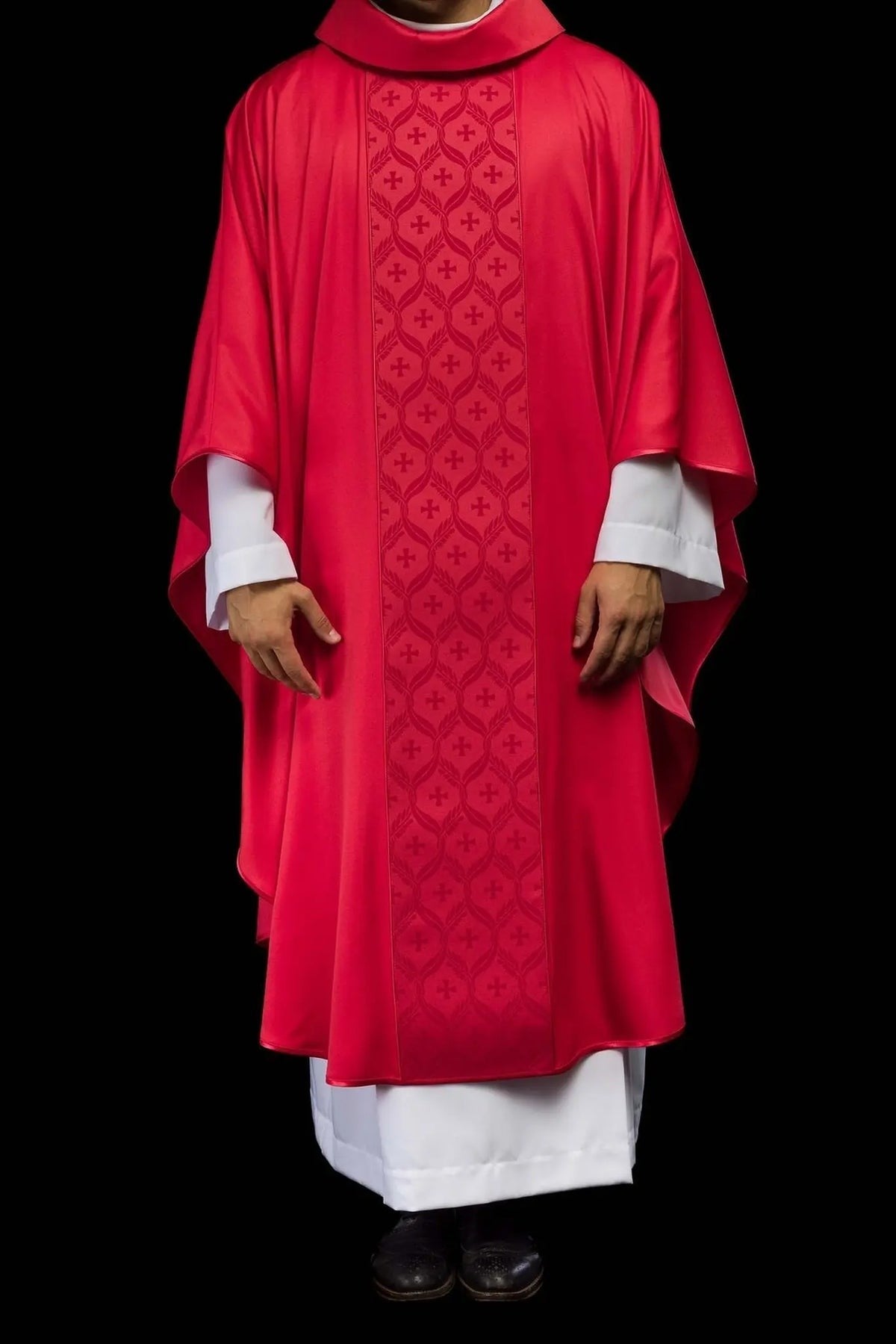 Red Chasuble with Jacquard Cross Band — full view