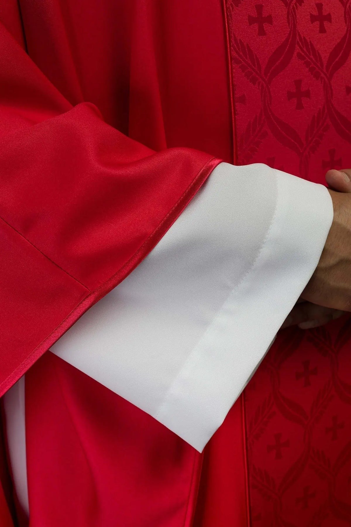 Red Chasuble with Jacquard Cross Band — symbol detail
