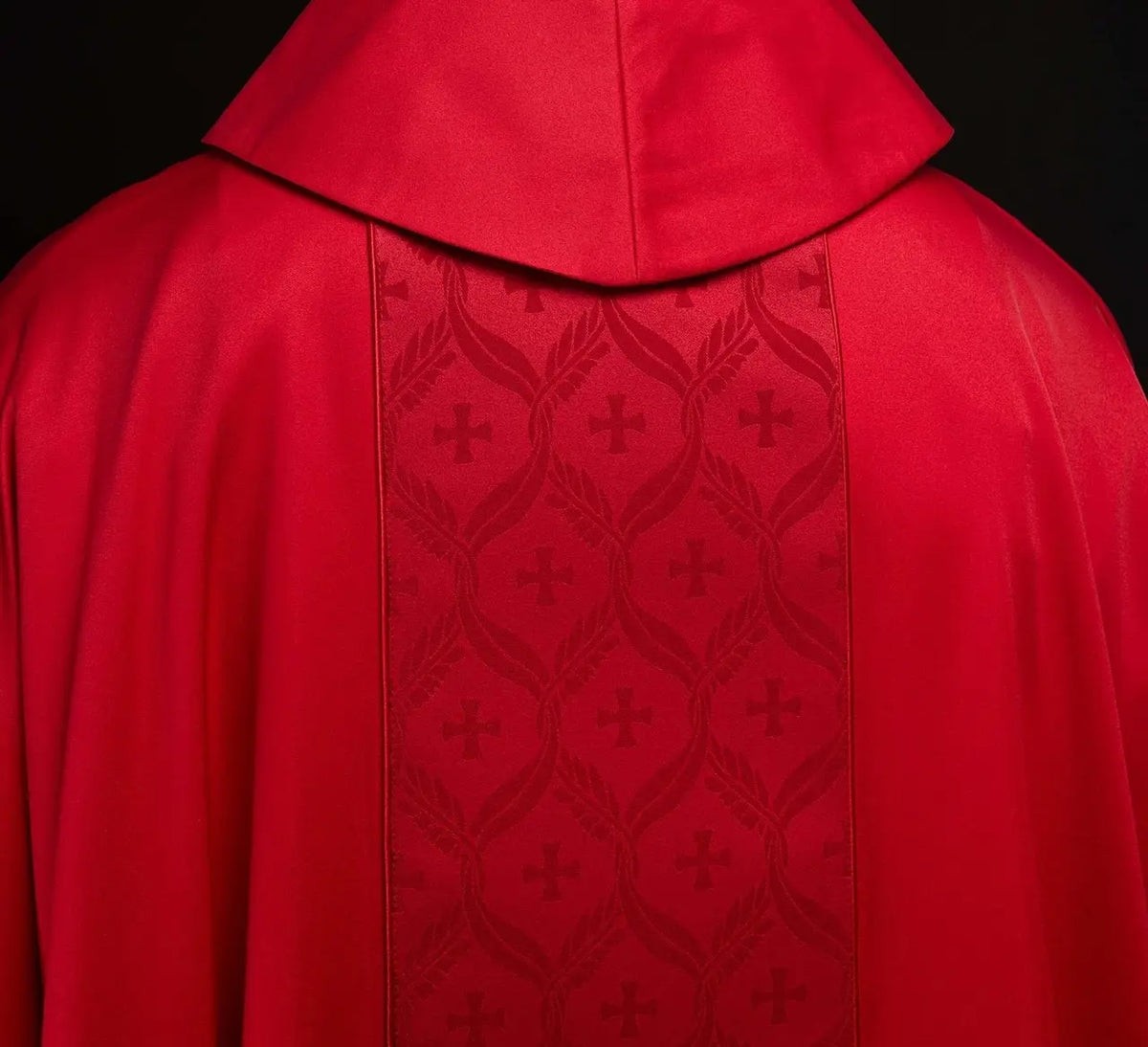 Red Chasuble with Jacquard Cross Band — front view