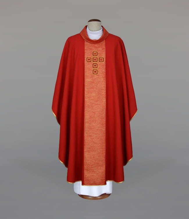 Red Chasuble with Modern Embroidery and Decorative Stones — product view