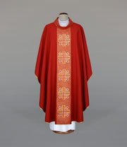 Red Chasuble with Modern Embroidery on a Decorative Band — product view