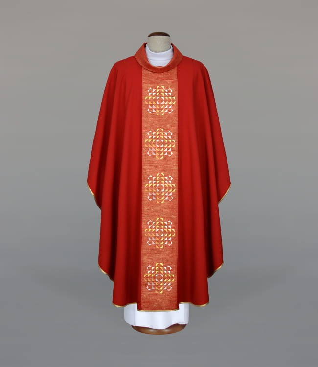 Red Chasuble with Modern Embroidery on a Decorative Band — product view