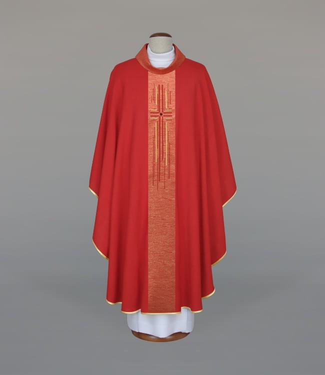 Red Chasuble with Modern Embroidery on a Decorative Band – Variant II — product view