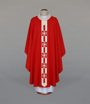 Red Chasuble with Modern Embroidery on a Narrow Loose Band — product view