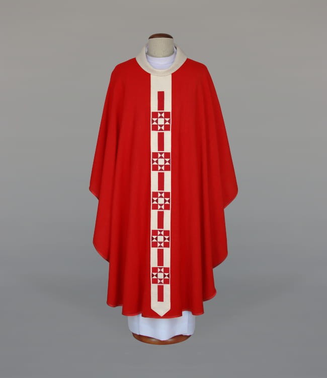 Red Chasuble with Modern Embroidery on a Narrow Loose Band — product view