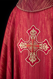 Red Chasuble with Ornate Cross and Decorated Collar — product view