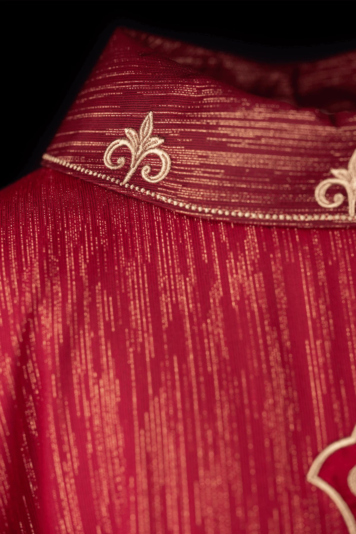 Red Chasuble with Ornate Cross and Decorated Collar — full view