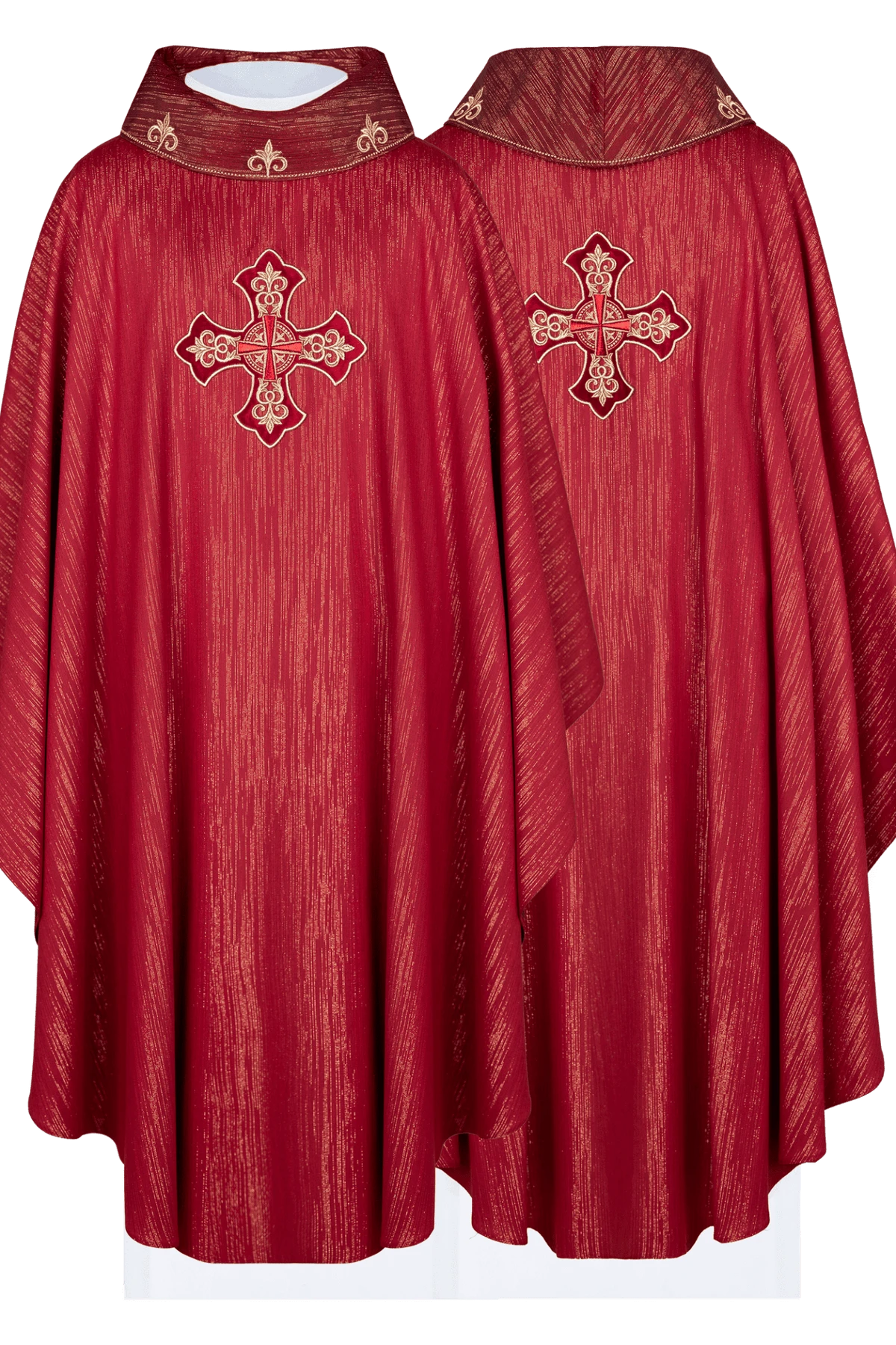 Red Chasuble with Ornate Cross and Decorated Collar — symbol detail