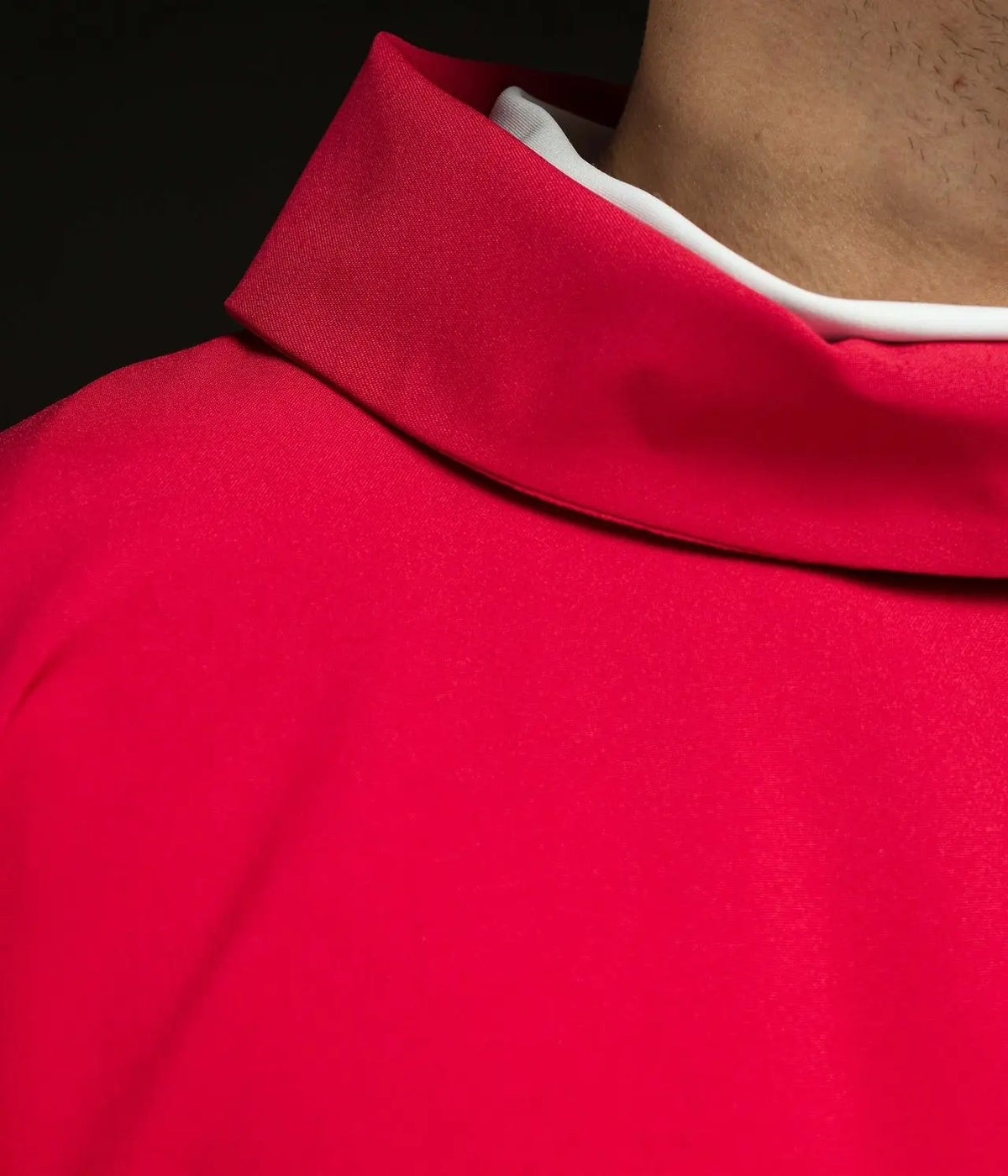 Red Chasuble with Raised JHS Embroidery — collar finish
