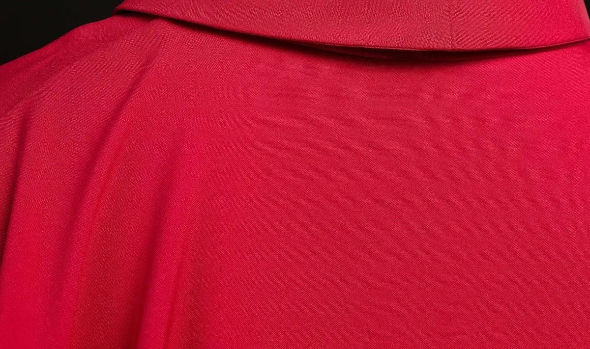 Red Chasuble with Raised JHS Embroidery — front view